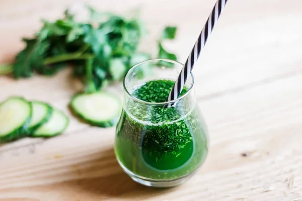 Hemlagad Grön Avgiftningsjuice Hälsosam Kost Koncept — Stockfoto