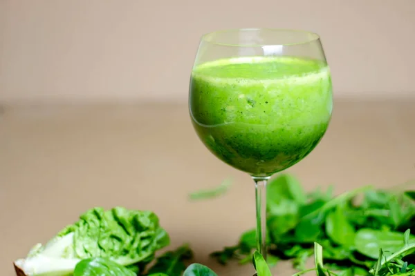 Batido Verde Casero Saludable Vaso Para Beber Concepto Alimentación Saludable — Foto de Stock