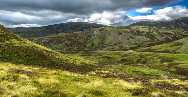 Hiking trail in Cairngorms National Park. Braemar in Royal Deeside, Aberdeenshire, Scotland, UK. 