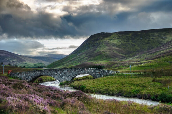 Fraser's Bridge in Glen Clunie next to Old Military Road. Braemar in Royal Deeside, Aberdeenshire, Scotland, UK. Cairngorms National Park. 