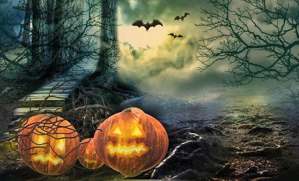 Halloween Achtergrond Kleurrijke Fantasie Landschap — Stockfoto