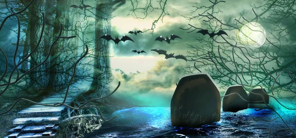 Sfondo Halloween Paesaggio Fantasia Colorata — Foto Stock