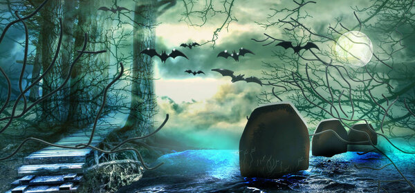 Halloween background. Colorful fantasy scenery.