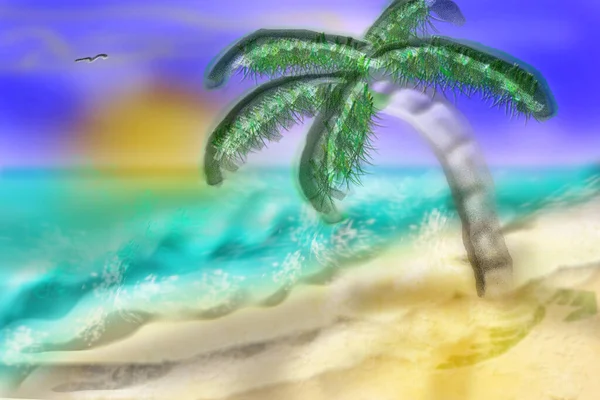 Playa Tropical Con Palmera — Foto de Stock