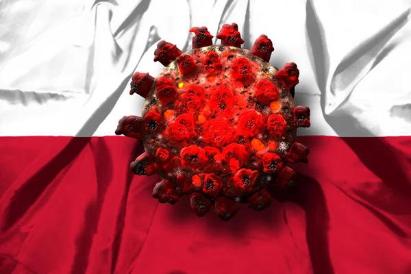 Covid Coronavirus Sars Cov Polen Rött Virus Polska Flagga Bakgrund — Stockfoto