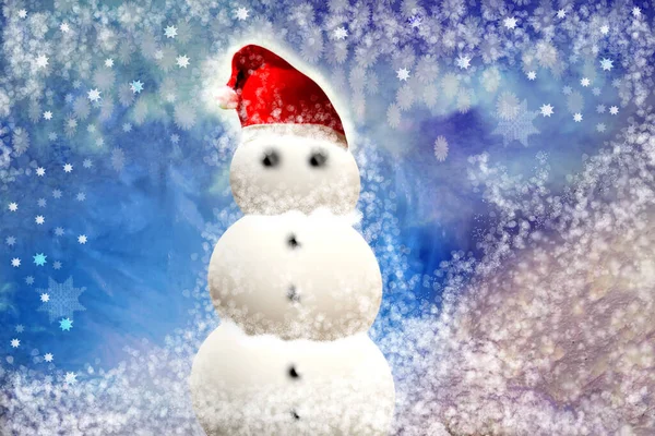 Weihnachtskarte Schneemann Auf Winterlichem Hintergrund — Stockfoto