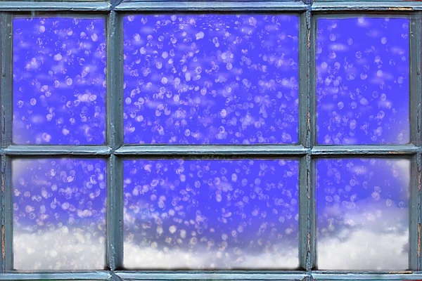 Pencerenin Dışında Kar Yağışı Olan Güzel Bir Arka Plan — Stok fotoğraf