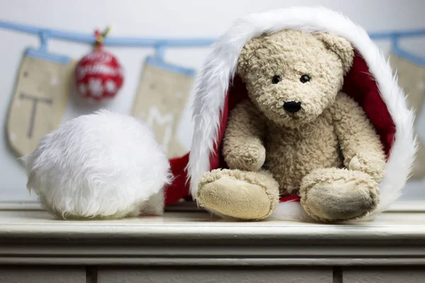 Cute Teddy Bear Christmas Time — Stock Photo, Image