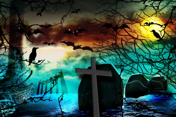 Spooky background. Halloween night scene