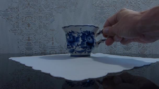 Tazze Stile Tradizionale Russo Gzhel Artigianato Popolare Gzhel Russo Ceramica — Video Stock