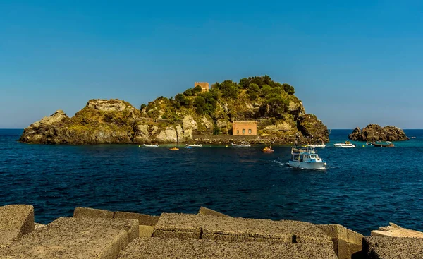 Île Isole Dei Ciclopi Des Piles Large Vues Mur Port — Photo