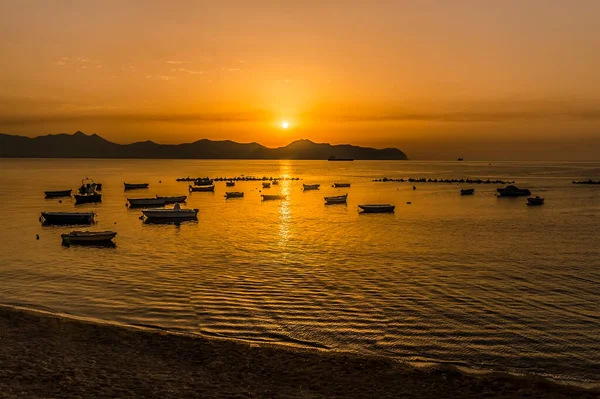 Golden Sunset Gulf Palermo Seen Aspra Sicily Summer Evening — Stock Photo, Image