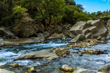Yazın Sicilya, Taormina yakınlarındaki Alcantara nehrinde akıntılar