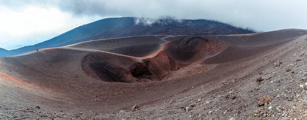 Panorama Utsikt Från Kanten Vulkanisk Krater Etna Berg Sicilien Visar — Stockfoto