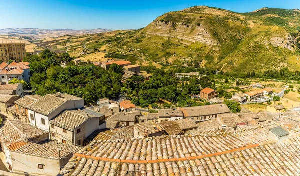 Una Vista Sobre Los Tejados Aldea Colina Petralia Sottana Hacia — Foto de Stock