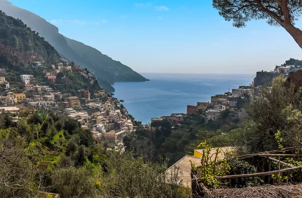 View Coast Road Cliffside Village Positano Amalfi Coast Italy — Stock Photo, Image