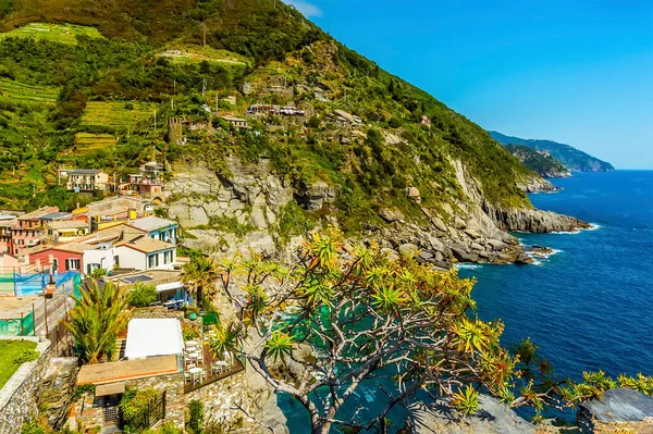 Uma Vista Castelo Sobre Aldeia Vernazza Longo Costa Verão — Fotografia de Stock