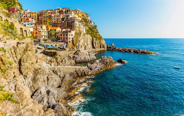 Une Vue Long Côte Vers Village Manarola Cinque Terre Italie — Photo