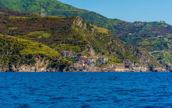 Uma Vista Longo Costa Cinque Terre Direção Aldeia Manarola Itália — Fotografia de Stock