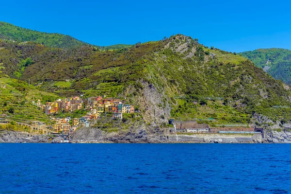 Panorama View Sea Railway Station Cinque Terre Village Manarola Italy — Stock Photo, Image