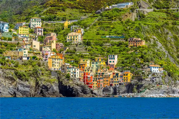 Une Vue Mer Vers Port Village Riomaggiore Italie Été — Photo