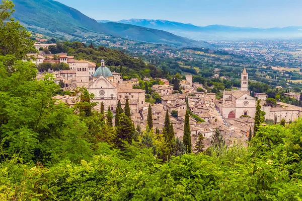 Utsikt Från Slottet Rocca Maggiore Över Bergssluttningen Staden Assisi Umbrien — Stockfoto