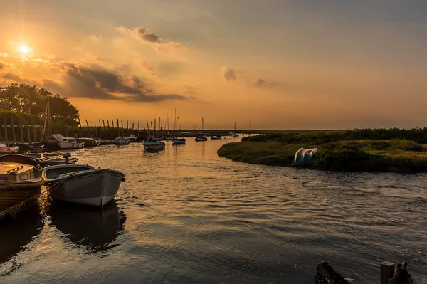 Sunset River Glaven Blakeney Norfolk Egyesült Királyság — Stock Fotó