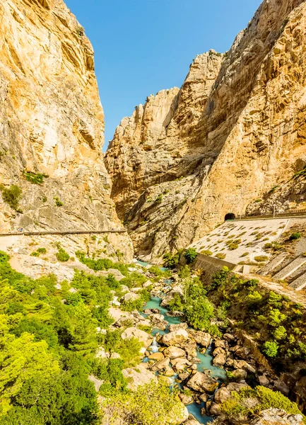 Une Vue Sur Gorge Rivière Gaitanejo Coincée Entre Remblai Ferroviaire — Photo