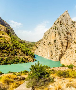 İspanya 'nın başkenti Ardales yakınlarındaki vadinin girişindeki Gaitanejo nehrinin manzarası.
