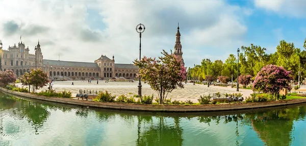 Panoramisch Uitzicht Plaza Espana Sevilla Spanje Stilte Van Vroege Ochtend — Stockfoto