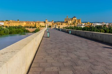 Yazın İspanya 'nın antik şehri Cordoba' ya uzanan Roma köprüsü manzarası