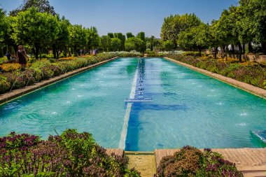 İspanya 'nın Cordoba şehrinde yaz aylarında süs havuzları ve bahçeler