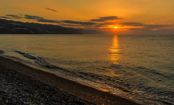 Sunrise Illuminating Sea Shore Castell Ferro Spain Summertime — Stock Photo, Image