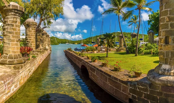 Een Panoramisch Uitzicht Een Dijk Engelse Haven Antigua — Stockfoto