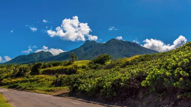 St. Kitts 'teki Liamuiga Dağı volkanına doğru bir manzara.