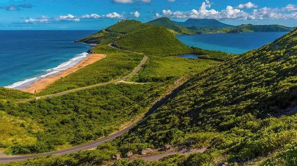 Road Winds Beautiful South Peninsula Kitts Bordered Sandy Bays — Stock Photo, Image