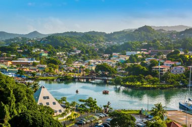 A view over an inner waterway in Castries, St Lucia in the morning clipart