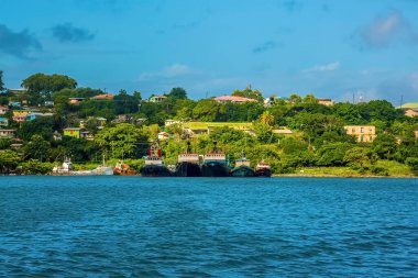 Sabahleyin St. Lucia 'da, Castries' in iç sularına demirlemiş balıkçı teknelerinin görüntüsü.