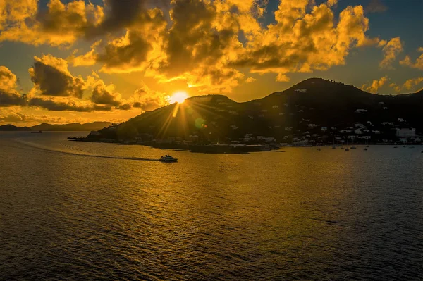 Boat Returns Port Road Town Sun Goes Tortola — Stock Photo, Image