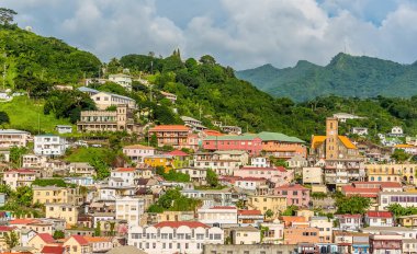 St Georges, Grenada 'daki yamaçtan bir manzara.