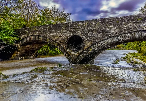 Uitzicht Brug Teifi Cenarth Wales Zware Regenval — Stockfoto