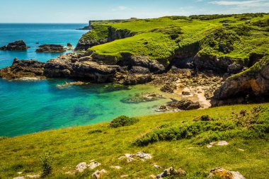 Yazın başında Pembrokeshire sahilinde Broad Haven yakınlarında ıssız bir koy.