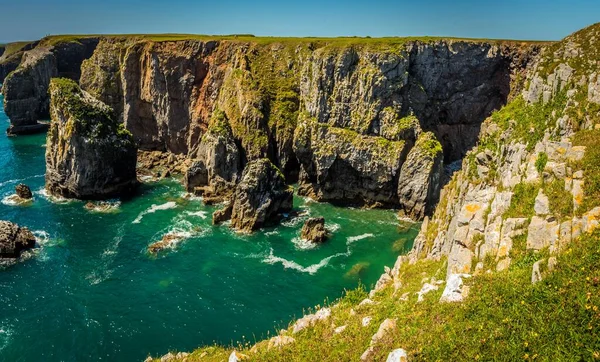 Imponerande Stackar Och Stubbar Längs Pembrokeshire Kusten Wales Början Sommaren — Stockfoto