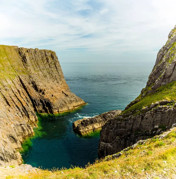 Verticale Rotslagen Lydstep Cavens Wales Het Begin Van Zomer — Stockfoto