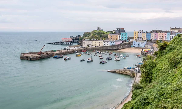 Tenby Harbour Sunrise Autumn Viewed North Cliff — Stock Photo, Image