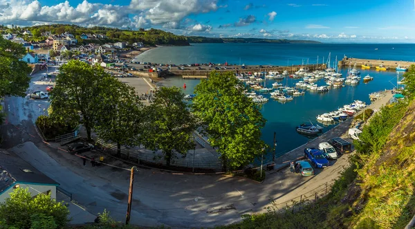 Porto Aldeia Saundersfoot País Gales Destacado Pelo Sol Noite Verão — Fotografia de Stock