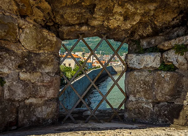 View from the old fortress window over the old town of Budva, Montenegro