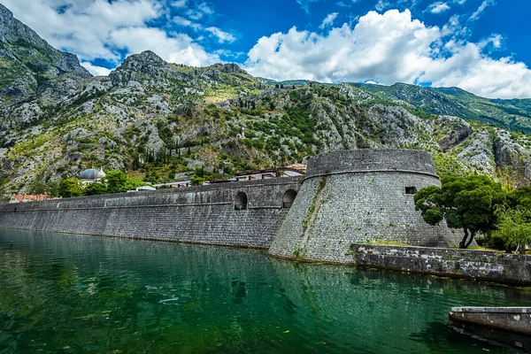 Kotor Óvárosának Velencei Falai Stari Grad Nyáron — Stock Fotó