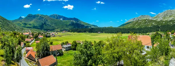 Panoramic view of the mountain town of Njegusi, Montenegro which is famous for local smoked ham, cheese and wine and distilled spirits and the birth place of Petar Njegos