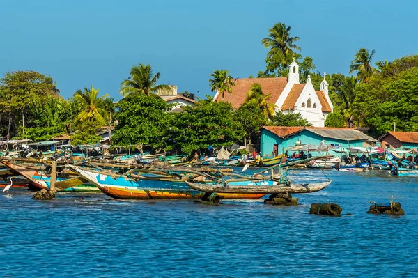 Traditional Outrigger Canoes Moored Tributary Lagoon Negombo Sri Lanka — Stock Photo, Image